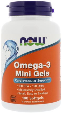 Omega-3 Mini Gels, 180 Softgels by Now Foods, 補充劑，efa omega 3 6 9（epa dha），dha，epa HK 香港