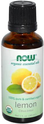 Organic Essential Oils, Lemon, 1 fl oz (30 ml) by Now Foods, 沐浴，美容，香薰精油，檸檬油 HK 香港
