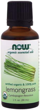 Organic Essential Oils, Lemongrass, 1 fl oz (30 ml) by Now Foods, 沐浴，美容，香薰精油 HK 香港