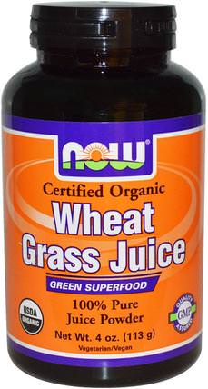 Organic Wheat Grass Juice, 100 % Pure Juice Powder, 4 oz (113 g) by Now Foods, 補品，超級食品，小麥草 HK 香港