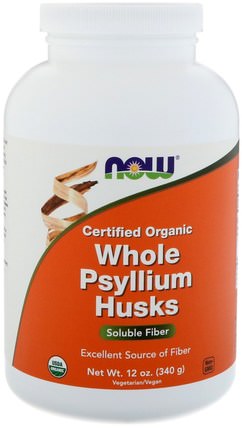 Certifed Organic Whole Psyllium Husks, 12 oz (340 g) by Now Foods, 補充劑，纖維，洋車前子殼，洋車前子殼粉末 HK 香港