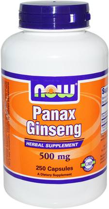 Panax Ginseng, 500 mg, 250 Capsules by Now Foods, 補充劑，adaptogen，感冒和病毒，人參 HK 香港