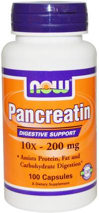 Pancreatin, 10X - 200 mg, 100 Capsules by Now Foods, 補充劑，酶，胰酶 HK 香港