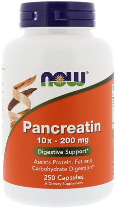 Pancreatin, 10X - 200 mg, 250 Capsules by Now Foods, 補充劑，酶，胰酶 HK 香港