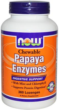 Papaya Enzymes, Chewable, 360 Lozenges by Now Foods, 補充劑，酶，木瓜木瓜蛋白酶 HK 香港