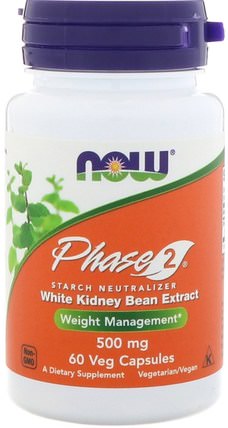 Phase 2, Starch Neutralizer, 500 mg, 60 Veg Capsules by Now Foods, 補充劑，白芸豆提取物2期 HK 香港
