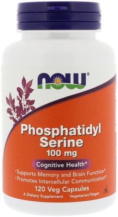 Phosphatidyl Serine, 100 mg, 120 Veg Capsules by Now Foods, 補充劑，磷脂酰絲氨酸，注意力缺陷症，添加，adhd，腦，記憶 HK 香港
