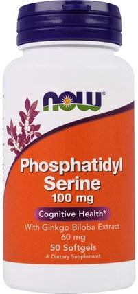 Phosphatidyl Serine, With Ginkgo Biloba Extract, 100 mg, 50 Softgels by Now Foods, 補充劑，氨基酸，磷脂酰絲氨酸 HK 香港