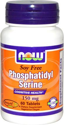 Phosphatidyl Serine, Soy-Free, 150 mg, 60 Tablets by Now Foods, 補充劑，氨基酸，磷脂酰絲氨酸 HK 香港