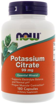 Potassium Citrate, 99 mg, 180 Capsules by Now Foods, 補充劑，礦物質，鉀 HK 香港