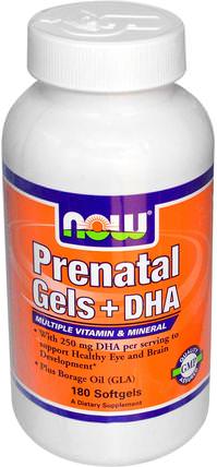 Prenatal Gels + DHA, 180 Softgels by Now Foods, 補充劑，efa omega 3 6 9（epa dha），dha，epa，維生素，產前多種維生素 HK 香港