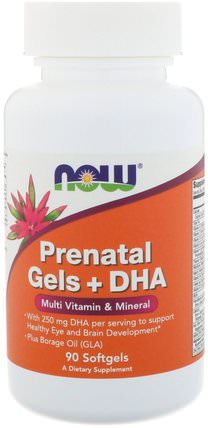 Prenatal Gels + DHA, 90 Softgels by Now Foods, 補充劑，efa omega 3 6 9（epa dha），dha，epa，維生素，產前多種維生素 HK 香港