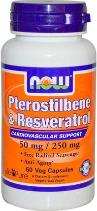 Pterostilbene & Resveratrol, 50 mg / 250 mg, 60 Veg Capsules by Now Foods, 補充劑，抗氧化劑，白藜蘆醇 HK 香港