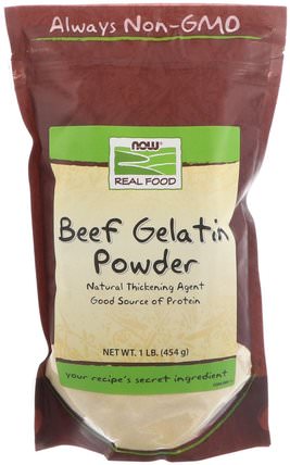 Real Food, Beef Gelatin Powder, 1 lb (454 g) by Now Foods, 健康，指甲保健，明膠，牛肉明膠 HK 香港