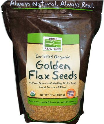 Real Food, Certified Organic Golden Flax Seeds, 32 oz (907 g) by Now Foods, 補充劑，亞麻籽 HK 香港