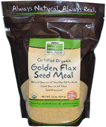 Real Food, Certified Organic Golden Flax Seed Meal, 22 oz (624 g) by Now Foods, 補充劑，亞麻籽，亞麻纖維，亞麻粉 HK 香港