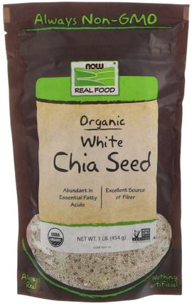 Real Food, Organic White Chia Seed, 1 lb (454 g) by Now Foods, 補充劑，efa omega 3 6 9（epa dha），正大種子 HK 香港