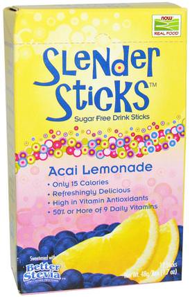 Real Food, Slender Sticks, Acai Lemonade, 12 Sticks, (4 g) Each by Now Foods, 補充劑，纖維，液體多種維生素 HK 香港