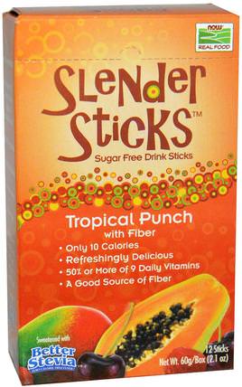 Real Food, Slender Sticks, Tropical Punch with Fiber, 12 Sticks, (5 g) Each by Now Foods, 補充劑，纖維 HK 香港