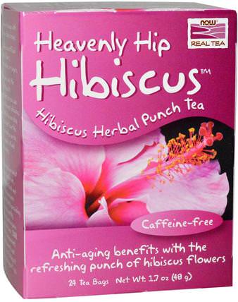 Real Tea, Heavenly Hip Hibiscus, Caffeine Free, 24 Tea Bags, 1.7 oz (48 g) by Now Foods, 食物，涼茶，芙蓉 HK 香港