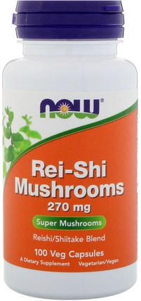 Rei-Shi Mushrooms, 270 mg, 100 Veg Capsules by Now Foods, 補充劑，藥用蘑菇，香菇，蘑菇膠囊 HK 香港