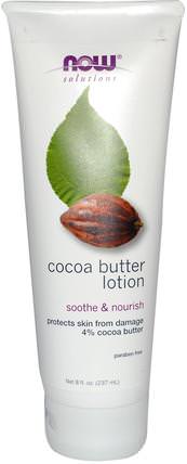 Solutions, Cocoa Butter Lotion, 8 fl oz (237 ml) by Now Foods, 健康，皮膚，可可脂，妊娠紋疤痕 HK 香港