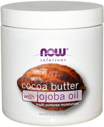 Solutions, Cocoa Butter, with Jojoba Oil, 6.5 fl oz (192 ml) by Now Foods, 健康，皮膚，可可脂，妊娠紋疤痕 HK 香港