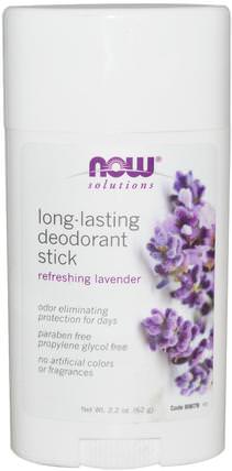 Solutions, Long-Lasting Deodorant Stick, Refreshing Lavender, 2.2 oz (62 g) by Now Foods, 洗澡，美容，除臭劑 HK 香港