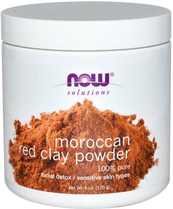 Solutions, Moroccan Red Clay Powder, Facial Detox, 6 oz (170 g) by Now Foods, 健康，排毒，粘土，美容，面部護理，皮膚型酒渣鼻，敏感皮膚 HK 香港