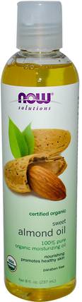 Solutions, Organic Sweet Almond Oil, 8 fl oz (237 ml) by Now Foods, 健康，皮膚，杏仁油外用，現在食用油 HK 香港