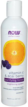 Solutions, Purifying Toner, Vitamin C & Acai Berry, 8 fl oz (237 ml) by Now Foods, 美容，面部調色劑，面部護理，皮膚 HK 香港