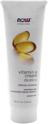 Solutions, Vitamin E Cream, 28.000 IU, 4 fl oz (118 ml) by Now Foods, 健康，皮膚，維生素E油霜，美容，面部護理，面霜，乳液 HK 香港