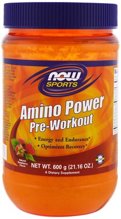 Sports, Amino Power Pre-Workout, Natural Raspberry Flavor, 21.16 oz (600 g) by Now Foods, 補充劑，氨基酸，鍛煉 HK 香港