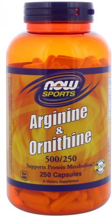 Sports, Arginine & Ornithine, 500/250, 250 Capsules by Now Foods, 補充劑，氨基酸，精氨酸，精氨酸+ l鳥氨酸 HK 香港