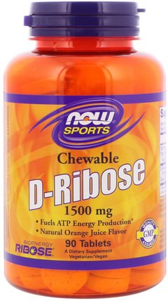 Sports, D-Ribose, Chewable, Natural Orange Juice Flavor, 1.500 mg, 90 Tablets by Now Foods, 運動，核糖 HK 香港