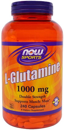 Sports, L-Glutamine, Double Strength, 1000 mg, 240 Capsules by Now Foods, 補充劑，氨基酸，l谷氨酰胺，l谷氨酰胺帽 HK 香港
