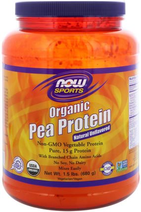 Sports, Organic Pea Protein, Natural Unflavored, 1.5 lbs (680 g) by Now Foods, 補充劑，蛋白質，豌豆蛋白質 HK 香港