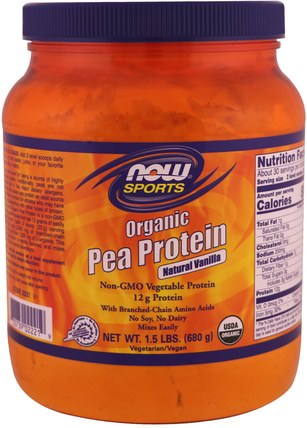 Sports, Organic Pea Protein, Natural Vanilla, 1.5 lbs (680 g) by Now Foods, 補充劑，蛋白質 HK 香港