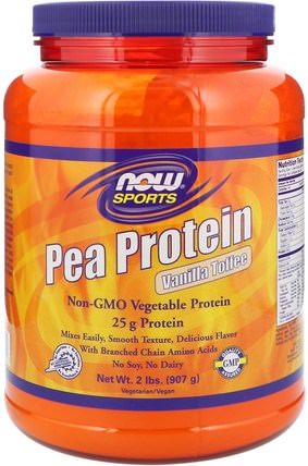 Sports, Pea Protein, Vanilla Toffee, 2 lbs (907 g) by Now Foods, 補充劑，蛋白質，豌豆蛋白質 HK 香港