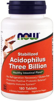Stabilized Acidophilus Three Billion, 180 Tablets by Now Foods, 補充劑，益生菌，嗜酸乳桿菌 HK 香港