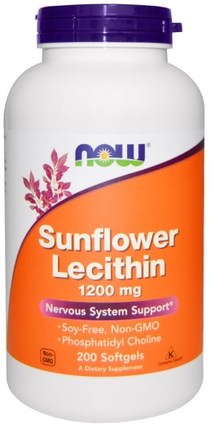 Sunflower Lecithin, 1200 mg, 200 Softgels by Now Foods, 補充劑，卵磷脂 HK 香港