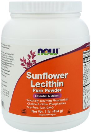 Sunflower Lecithin, Pure Powder, 1 lb (454 g) by Now Foods, 補充劑，卵磷脂 HK 香港