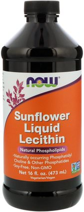 Sunflower Liquid Lecithin, 16 fl oz (473 ml) by Now Foods, 補充劑，卵磷脂液，食用油酒和醋 HK 香港
