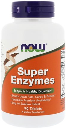 Super Enzymes, 90 Tablets by Now Foods, 補充劑，酶，食物過敏和不耐受 HK 香港