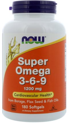 Super Omega 3-6-9, 1200 mg, 180 Softgels by Now Foods, 補充劑，efa omega 3 6 9（epa dha），dha，epa，琉璃苣油 HK 香港