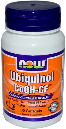 Ubiquinol CoQH-CF, 60 Softgels by Now Foods, 補充劑，抗氧化劑，泛醇qh HK 香港