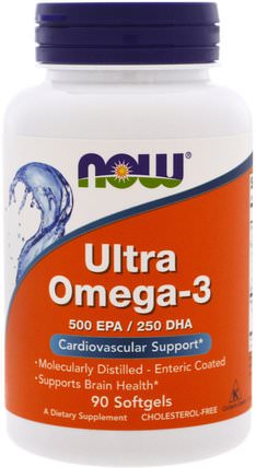 Ultra Omega-3, 500 EPA/250 DHA, 90 Softgels by Now Foods, 補充劑，efa omega 3 6 9（epa dha） HK 香港
