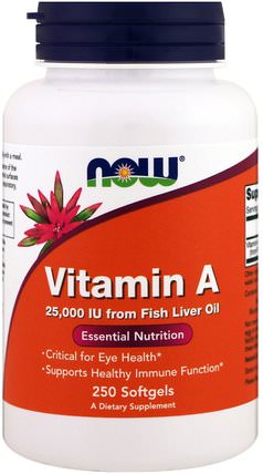 Vitamin A, 25.000 IU, 250 Softgels by Now Foods, 維生素，維生素a，維生素a和d HK 香港