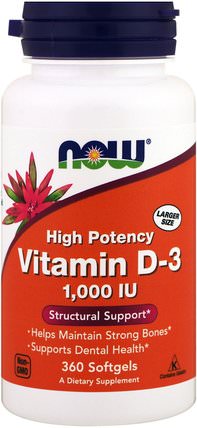 Vitamin D-3, 1.000 IU, 360 Softgels by Now Foods, 維生素，維生素D3 HK 香港