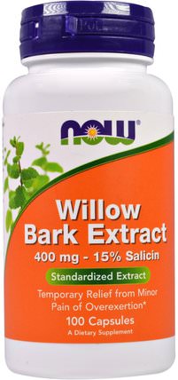 Willow Bark Extract, 400 mg, 100 Capsules by Now Foods, 健康，炎症，白柳樹皮 HK 香港